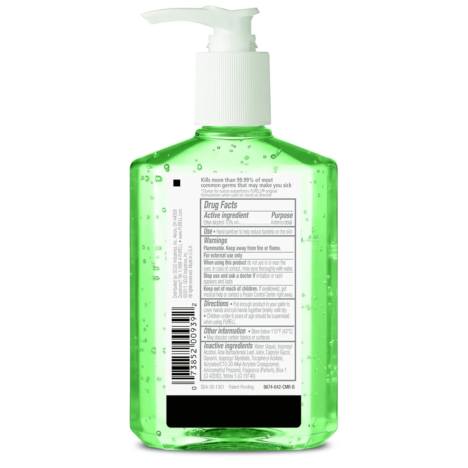 Purell - 9674-04-ECIN PURELL Advanced Hand Sanitizer Soothing Gel, Fresh Scent, with Aloe and Vitamin E - 8 fl oz Pump Bottle (Pack of 4) - 9674-06-EC