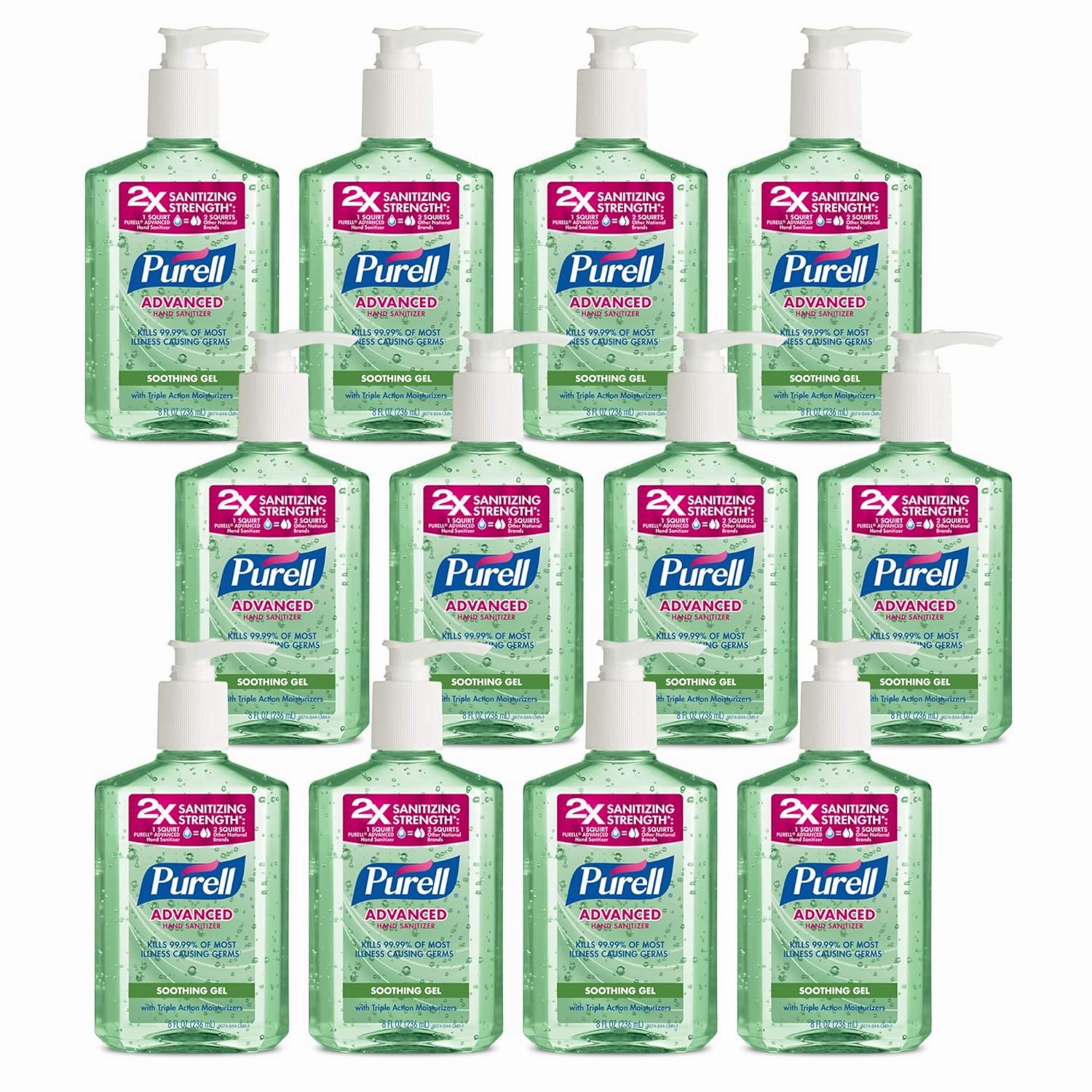 PURELL Advanced Hand Sanitizer Soothing Gel with Aloe and Vitamin E- 8 fl oz Pump Bottle (Pack of 12) - 3016-12-CMR