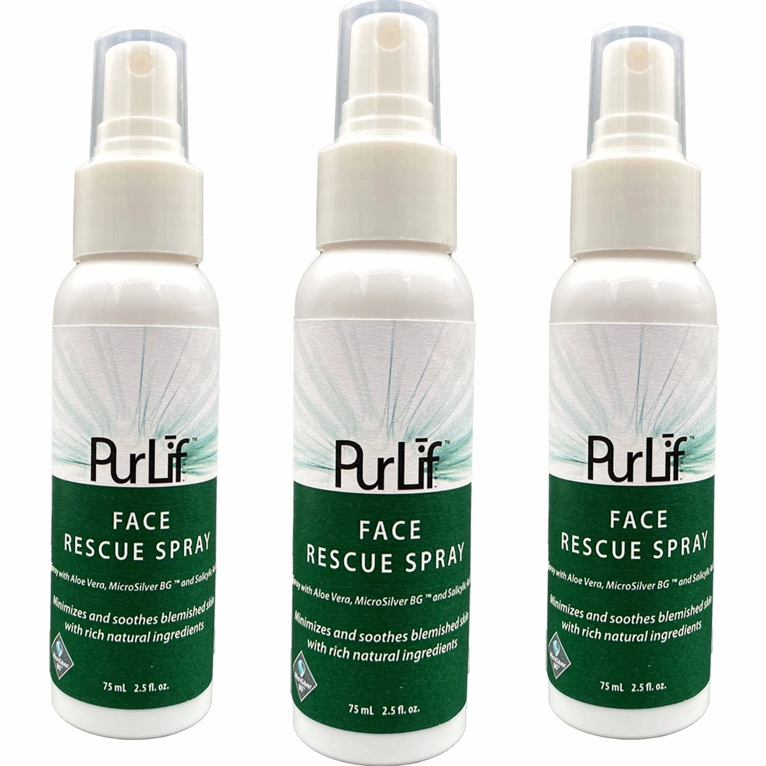 PurLif Face Rescue Spray 3-Pack - clarifying, hydrating, sensitive skin, travel friendly - 75mL x 3
