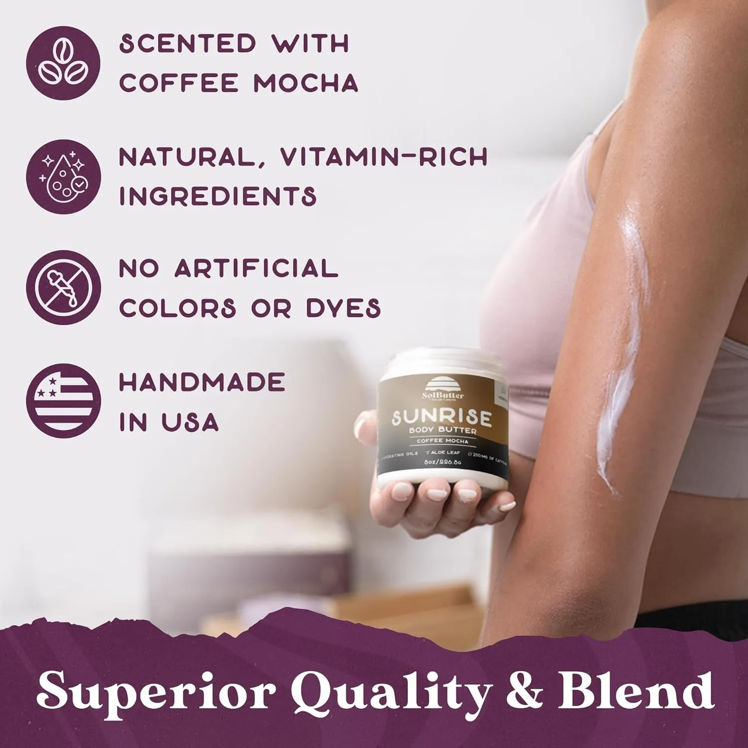 PURPLE CANYON Sunrise Whipped Body Butter 8oz | Coffee Mocha Lotion Infused with Jojoba Oil and Aloe Vera | Hydrating Skin Care Cream