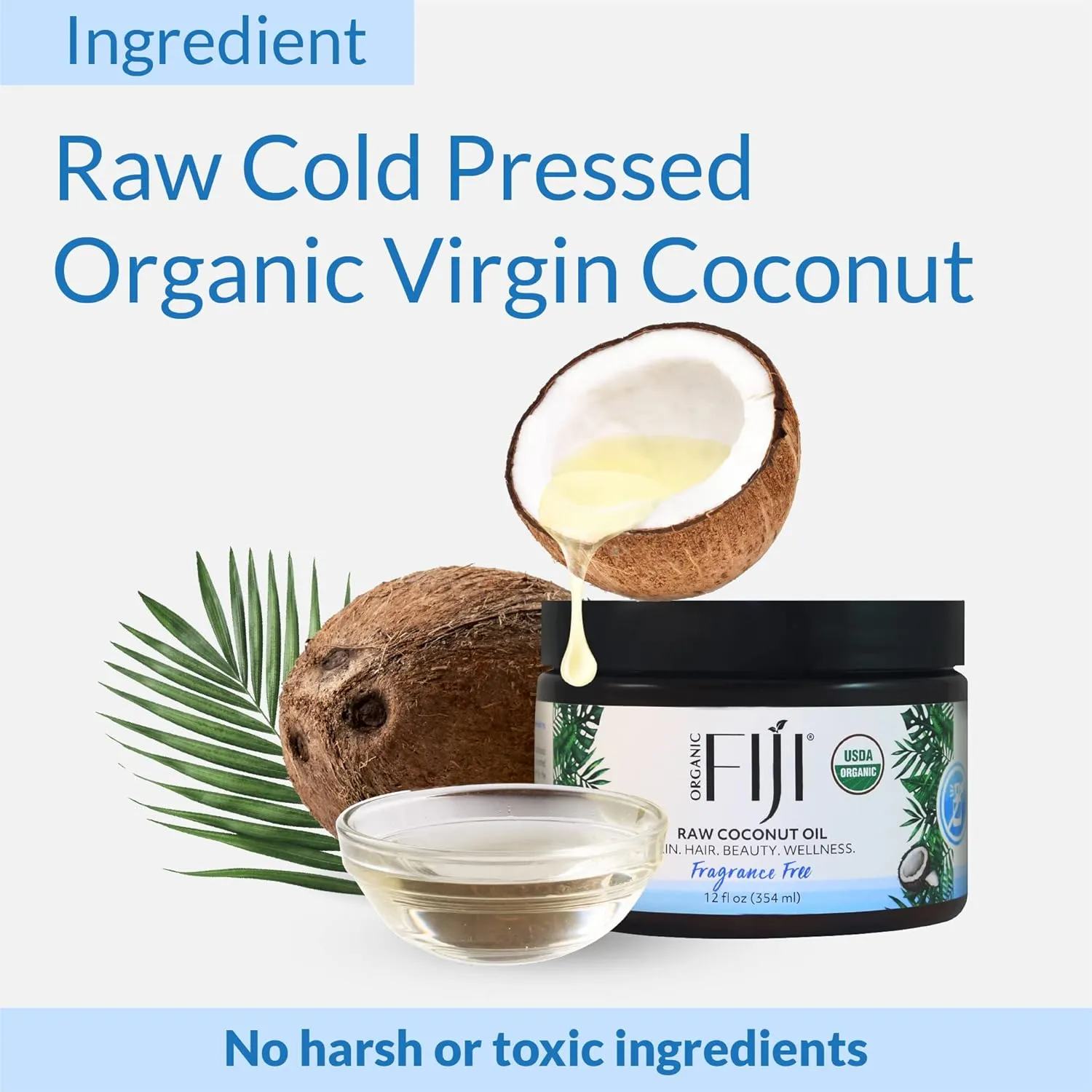 Raw Cold Pressed Coconut Oil for Hair, Skin, Face & Body | Relaxing Massage Oil | Fragrance Free, 12 oz for Women Men & Baby