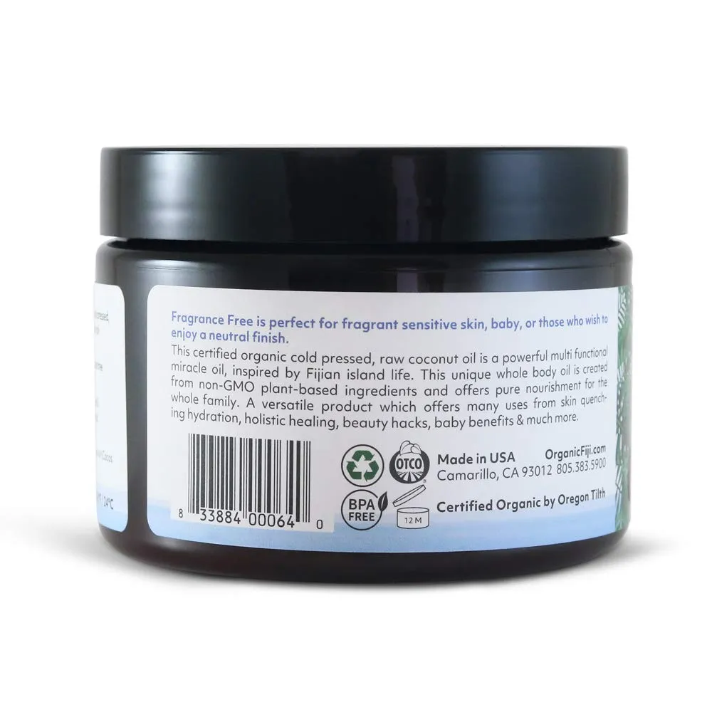 Raw Cold Pressed Coconut Oil for Hair, Skin, Face & Body | Relaxing Massage Oil | Fragrance Free, 12 oz for Women Men & Baby