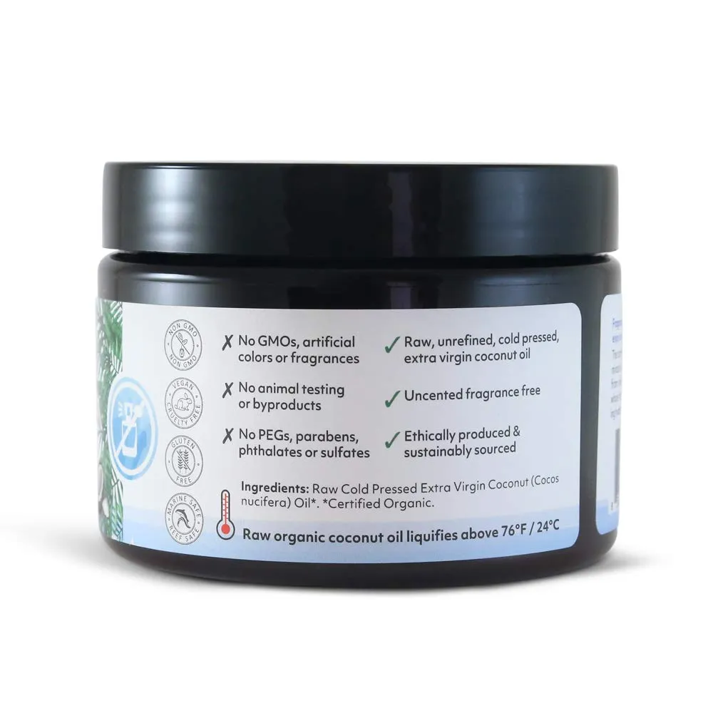 Raw Cold Pressed Coconut Oil for Hair, Skin, Face & Body | Relaxing Massage Oil | Fragrance Free, 12 oz for Women Men & Baby