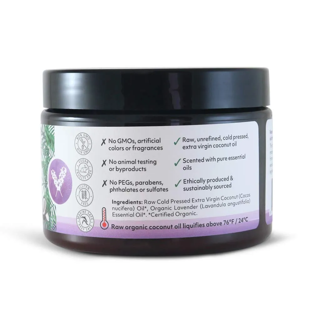 Raw Cold Pressed Coconut Oil for Hair, Skin, Face & Body | Relaxing Massage Oil | Lavender,12 oz for Women Men & Baby