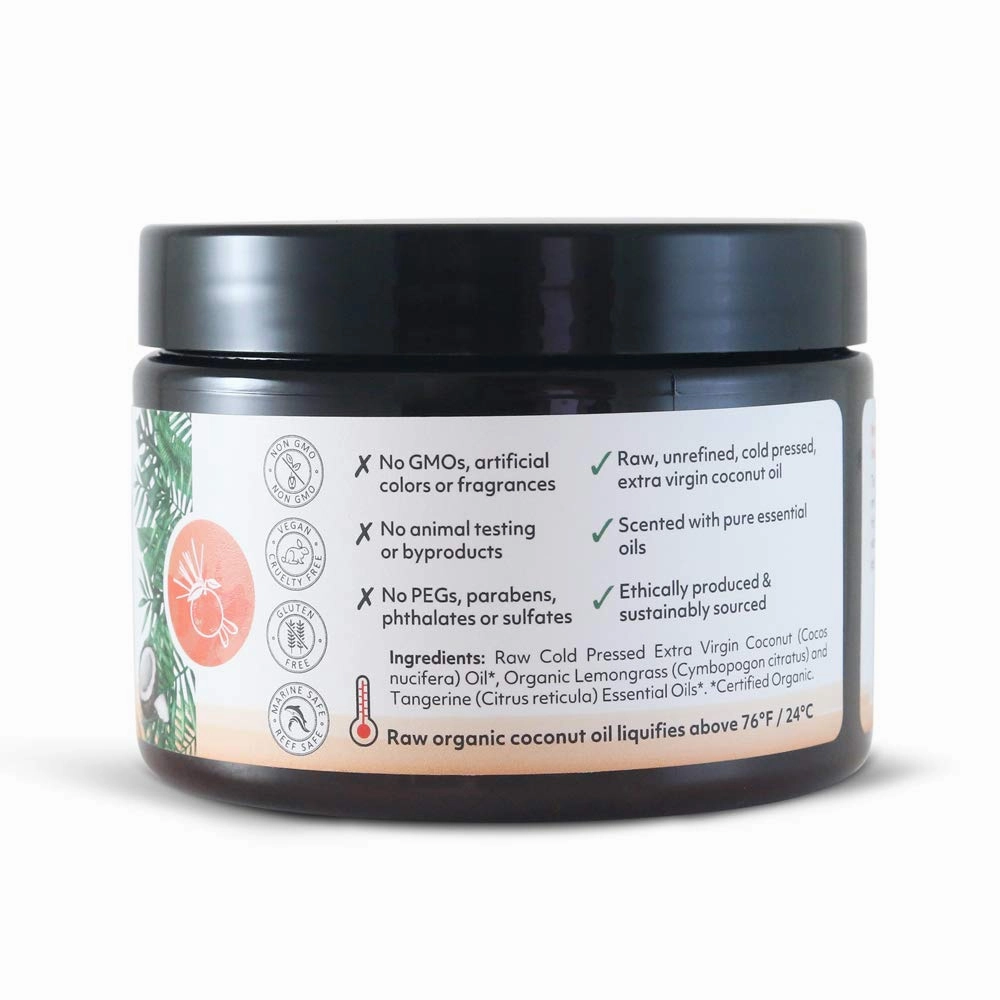 Raw Cold Pressed Coconut Oil for Hair, Skin, Face & Body | Relaxing Massage Oil | Lemongrass Tangerine,12 oz for Women Men & Baby