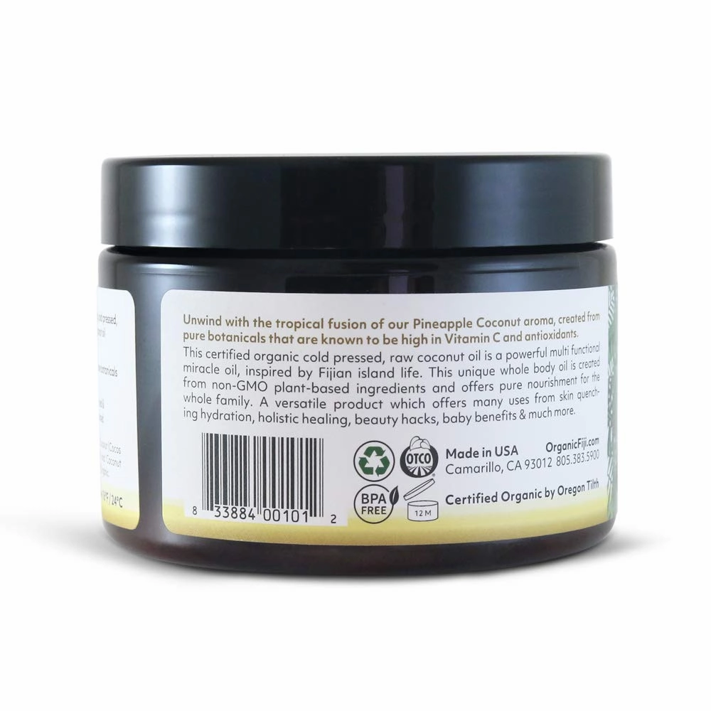 Raw Cold Pressed Coconut Oil for Hair, Skin, Face & Body | Relaxing Massage Oil | Pineapple Coconut,12 oz for Women Men & Baby