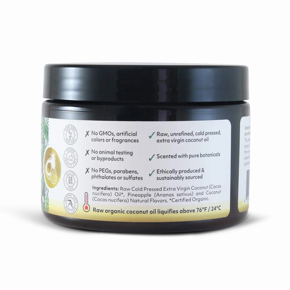 Raw Cold Pressed Coconut Oil for Hair, Skin, Face & Body | Relaxing Massage Oil | Pineapple Coconut,12 oz for Women Men & Baby