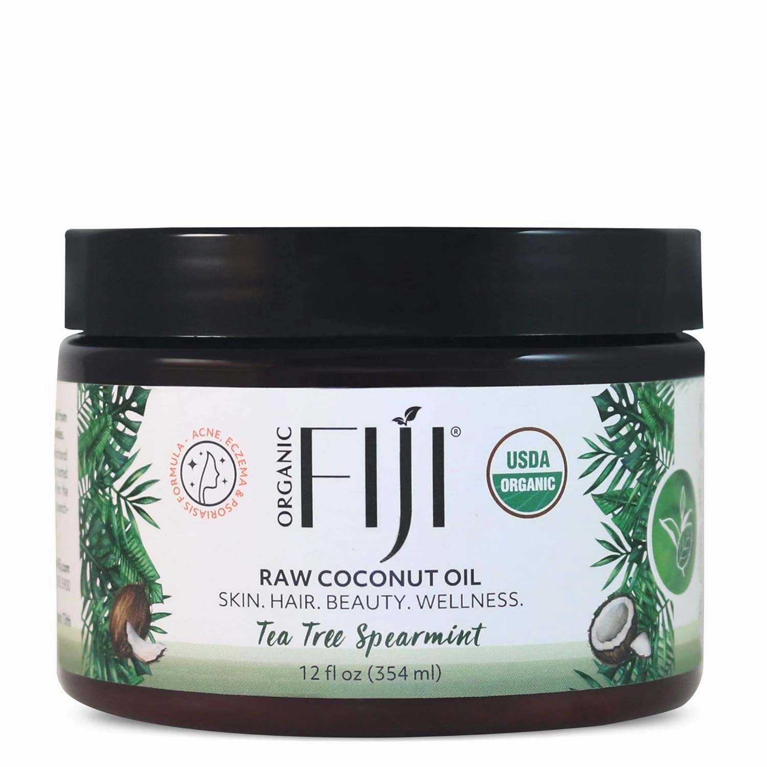 Raw Cold Pressed Coconut Oil for Hair, Skin, Face & Body | Relaxing Massage Oil | Tea Tree Spearmint,12 oz for Women Men & Baby