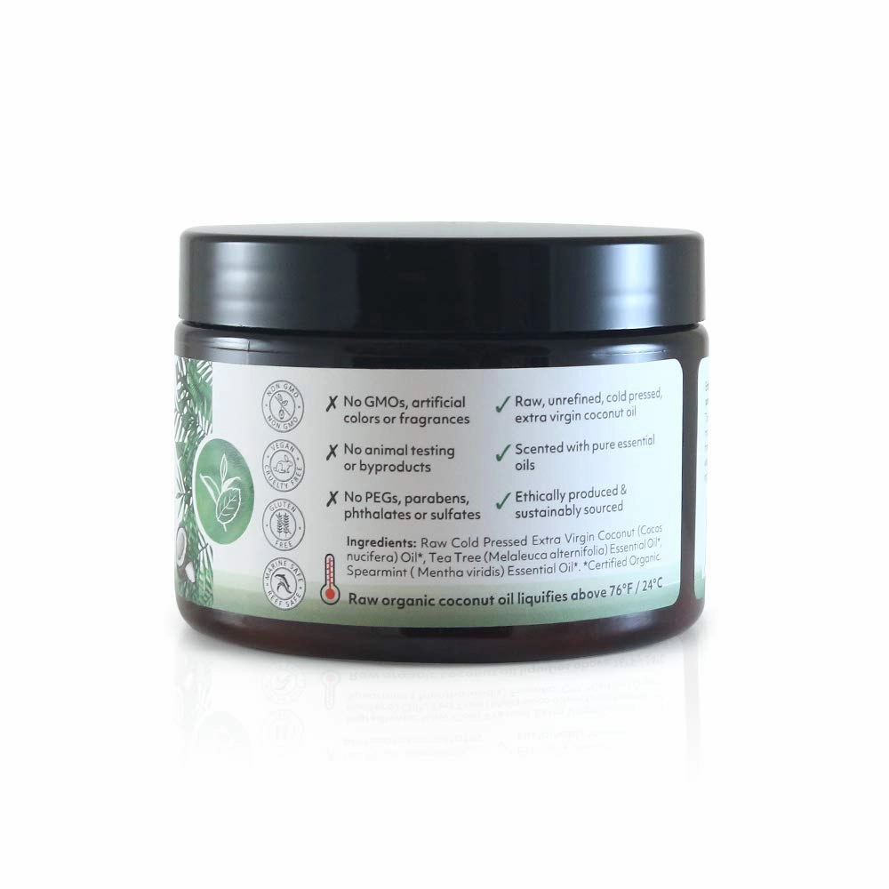Raw Cold Pressed Coconut Oil for Hair, Skin, Face & Body | Relaxing Massage Oil | Tea Tree Spearmint,12 oz for Women Men & Baby