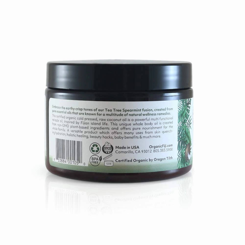 Raw Cold Pressed Coconut Oil for Hair, Skin, Face & Body | Relaxing Massage Oil | Tea Tree Spearmint,12 oz for Women Men & Baby