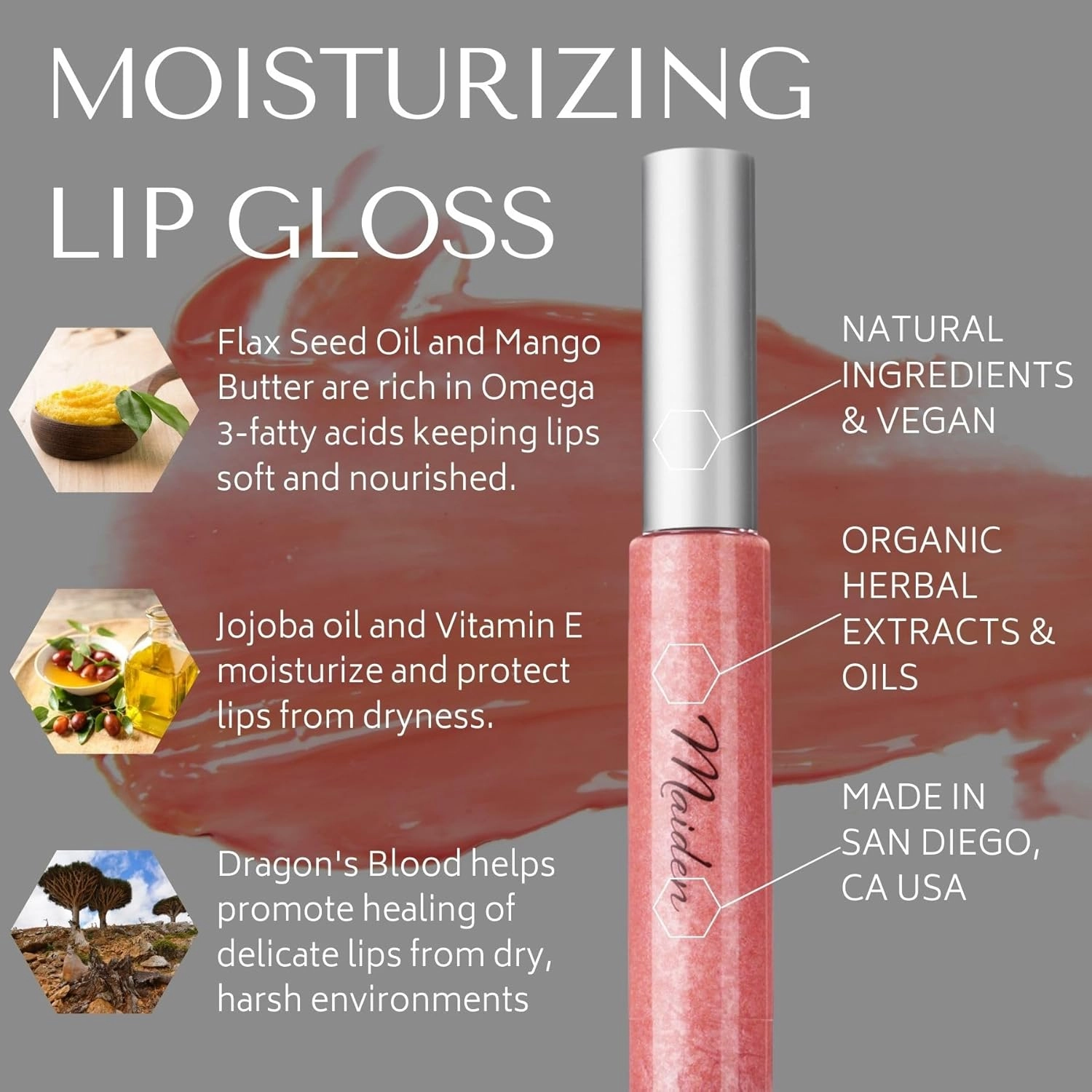 RD Alchemy - 100% Natural & Organic Lip Gloss - Improvement - Moisturizing Lip Gloss w/Mango Butter, Jojoba Oil, Vitamin E to Moisturize and Protect Lips   Dragon's Blood