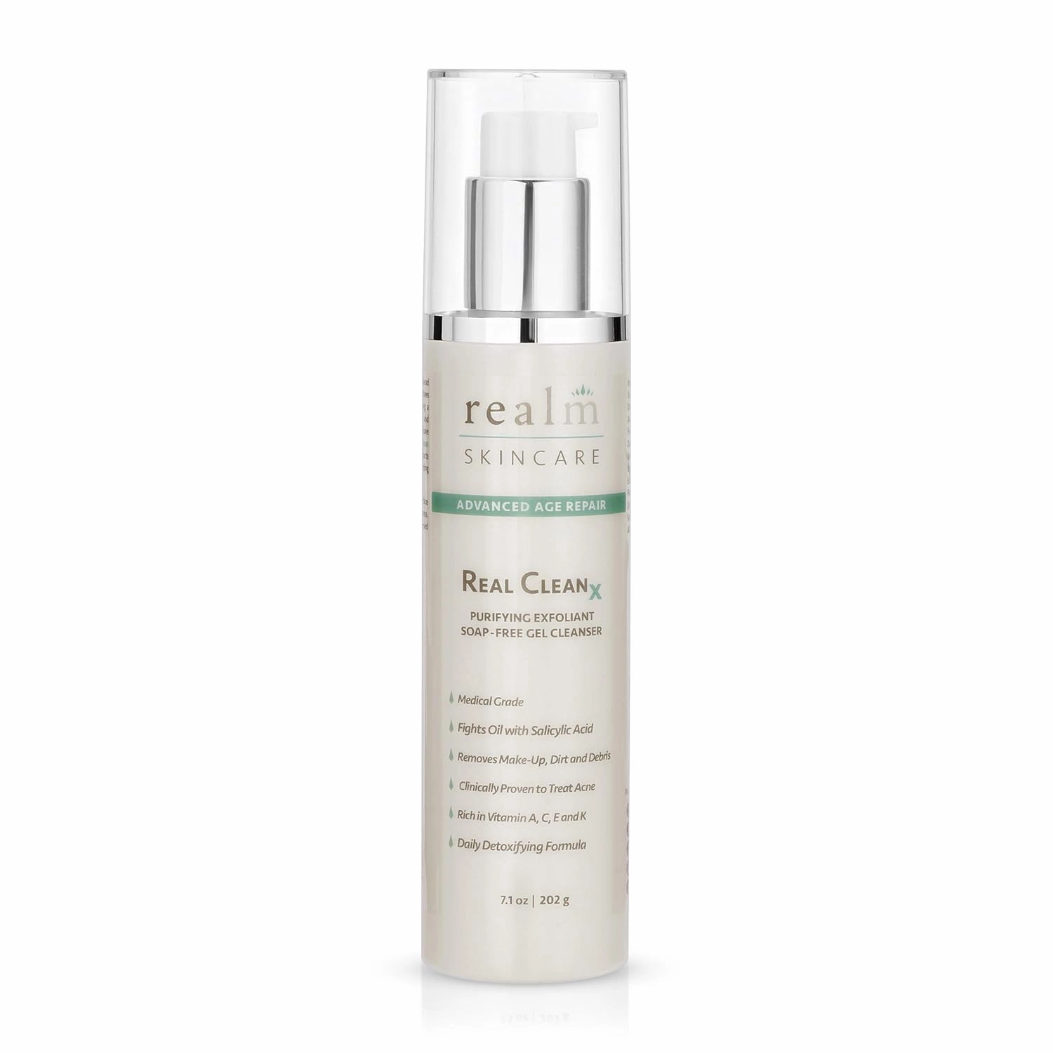 REALCLEAN X Salicylic Acid Exfoliating Acne Cleanser Natural Face Wash, Papaya Enzymes and 7 Botanical Oils, Soap-Free Deep Pore Cleansing Facial Care SA Cleanser for Men and Women 7.1 OZ / 200 ML