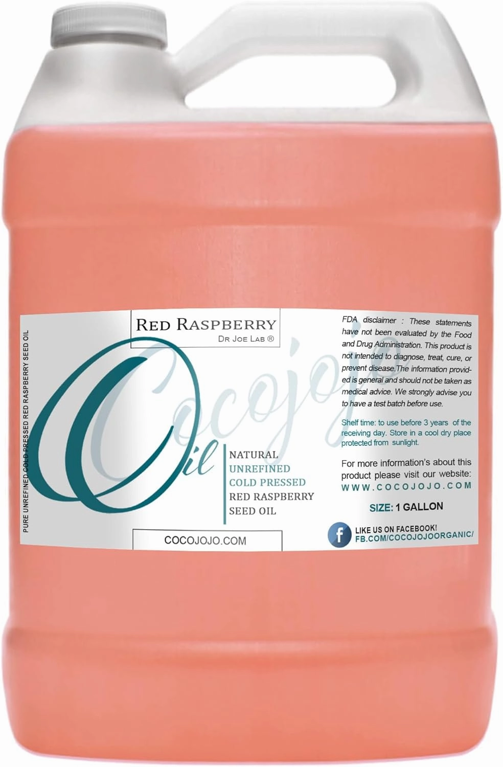 Red Raspberry Seed Oil 128 oz Pure Natural Cold Pressed Unrefined Extra Virgin 1 Gallon - for Hair Skin Body Nail and Beard - Moisturizes, Soothes, Hydrates, & Nourishes
