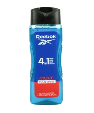Reebok Move Your Spirit Men 4-in-1 Face, Hair, Beard, Body Wash 13.6 Fl oz (Pack of 4)