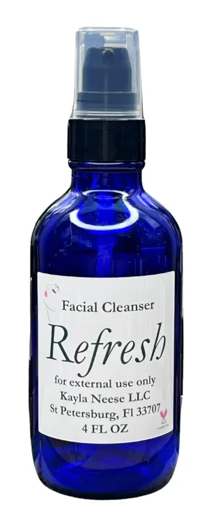Refresh Natural Facial Cleanser, 4 FL OZ, Vegan Formula with Organic Oils, Paraben Free