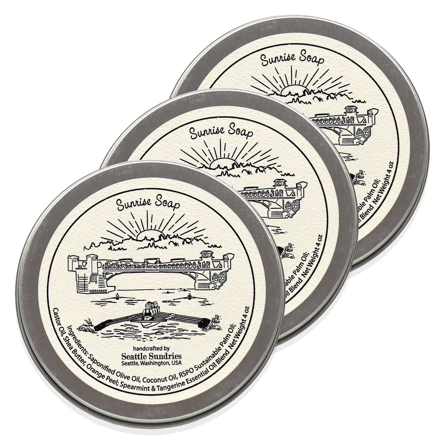 Refreshing Citrus Mint Soap for Women & Men - 3x (4oz) Moisturizing Shea Butter Bar Soap in a Low Waste Travel Tin - Rowing Coach Gift Set Pack