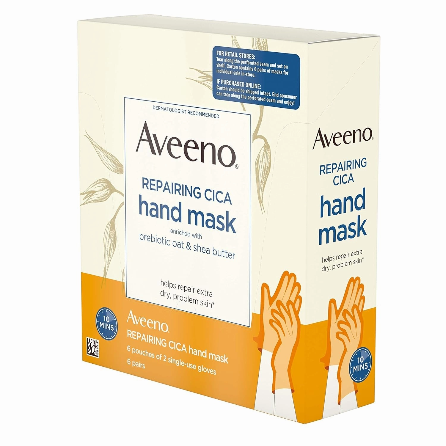 Repairing Cica Hand Mask with Prebiotic Oat and Shea Butter, 6 Count