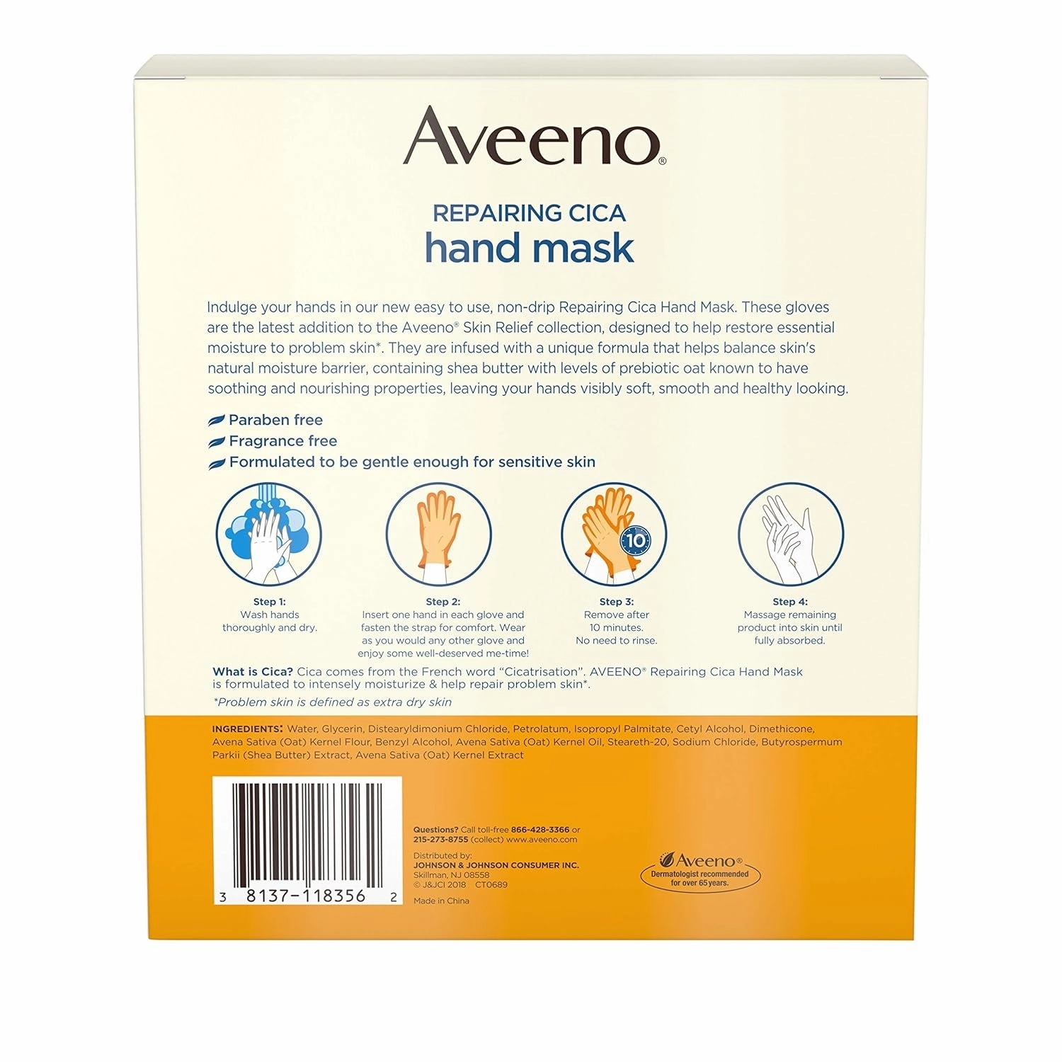 Repairing Cica Hand Mask with Prebiotic Oat and Shea Butter, 6 Count