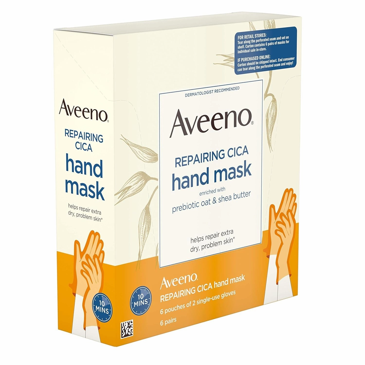 Repairing Cica Hand Mask with Prebiotic Oat and Shea Butter, 6 Count