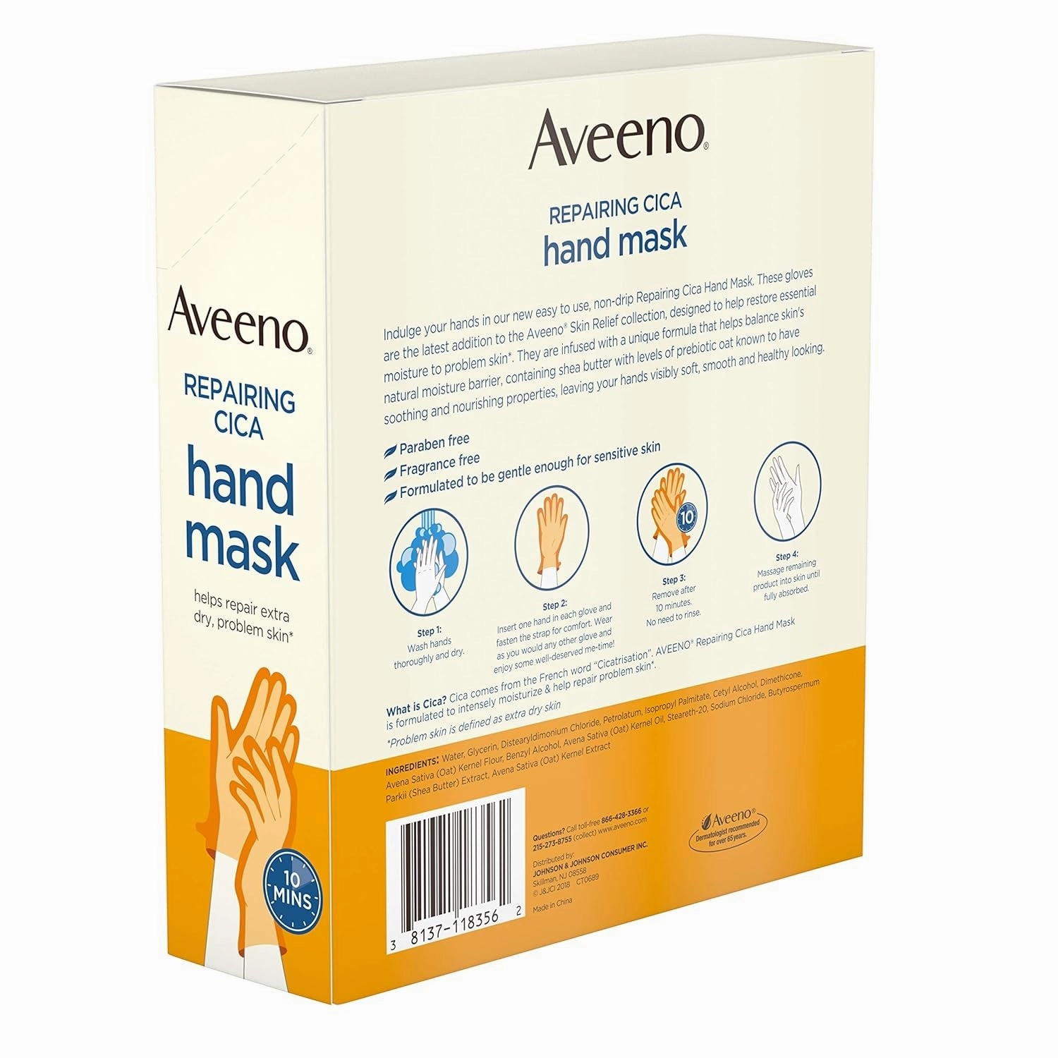 Repairing Cica Hand Mask with Prebiotic Oat and Shea Butter, 6 Count