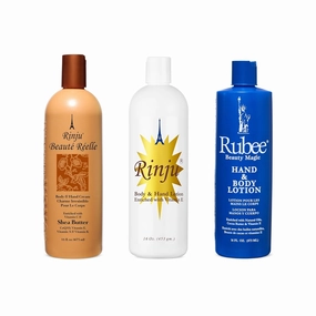 Rinju Body & Hand Lotion - Pack of 3 Non-Greasy Lotion for Women & Men - 16oz - Rubee Cacao Butter Lotion for Extremely Dry Skin - Vitamin E Moisturizer, Shea Butter - Soothes & Softens Skin