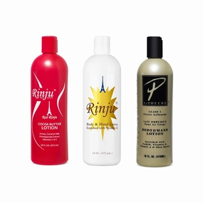 Rinju, Pierre La Touche Shea Butter Red Cocoa Butter Lotion 16 oz. (Set of 3) with a Rubee lotion 2oz bottle - Vitamin E Daily Moisturizer