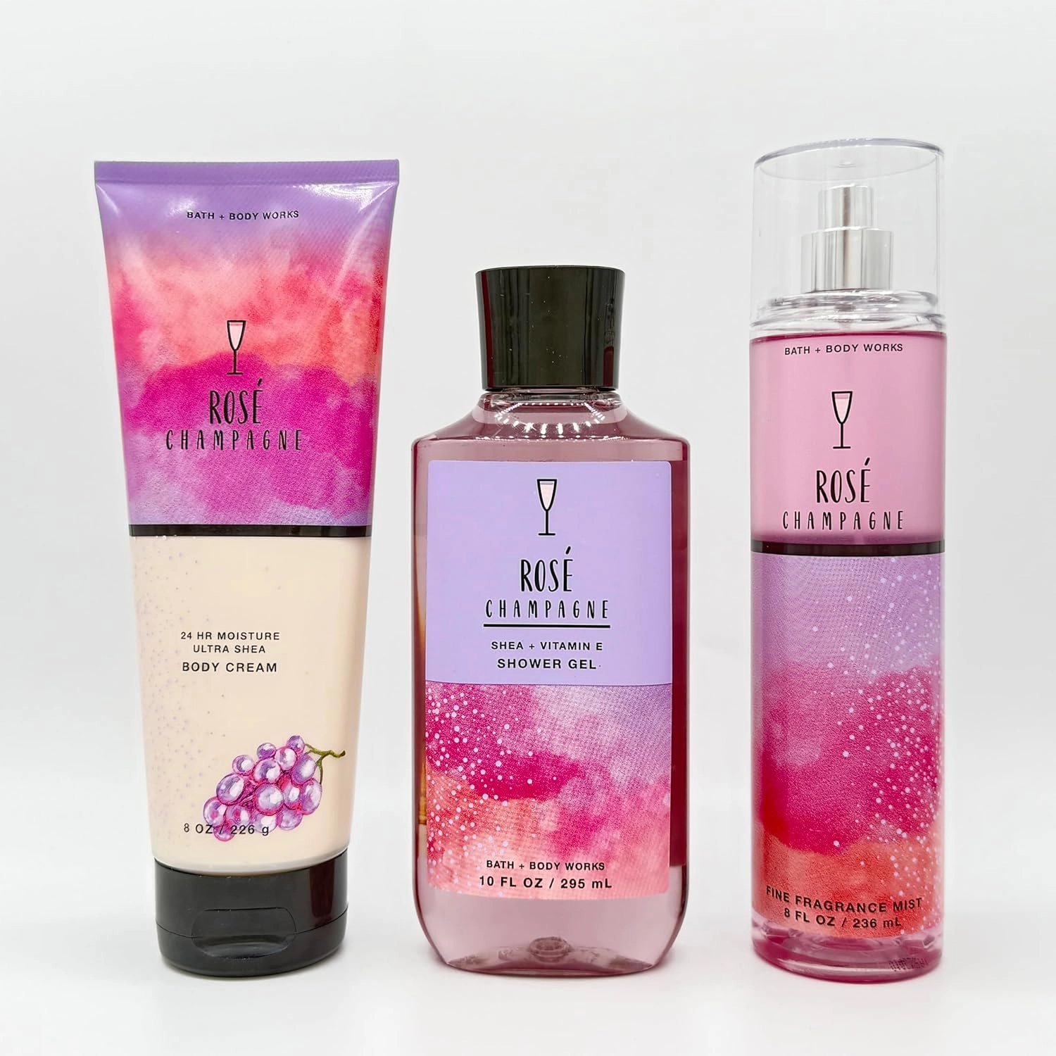 Rosé Champagne 3-Piece Bath Bundle | Body Cream, Shower Gel and Fine Fragrance Mist