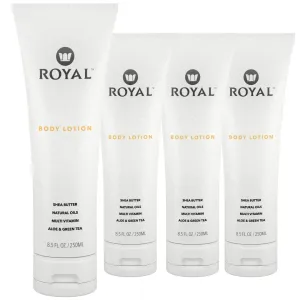 Royal Premium Natural Body Lotion - Face, Hand, Skin Moisturizer Cream - Soothing, Shea Butter, Aloe Vera, Essential Oils, Vitamin E, Green Tea Extract - Non-Greasy, Organic, Vegan 8.5 fl oz. (Pack of 4)