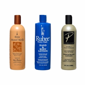 Rubee, Pierre La Touche & Rinju Beaute Reelle Lotion 16 oz. (Set of 3) with a Rinju Lotion 2oz Rinju Shea Butter Lotion Bottle