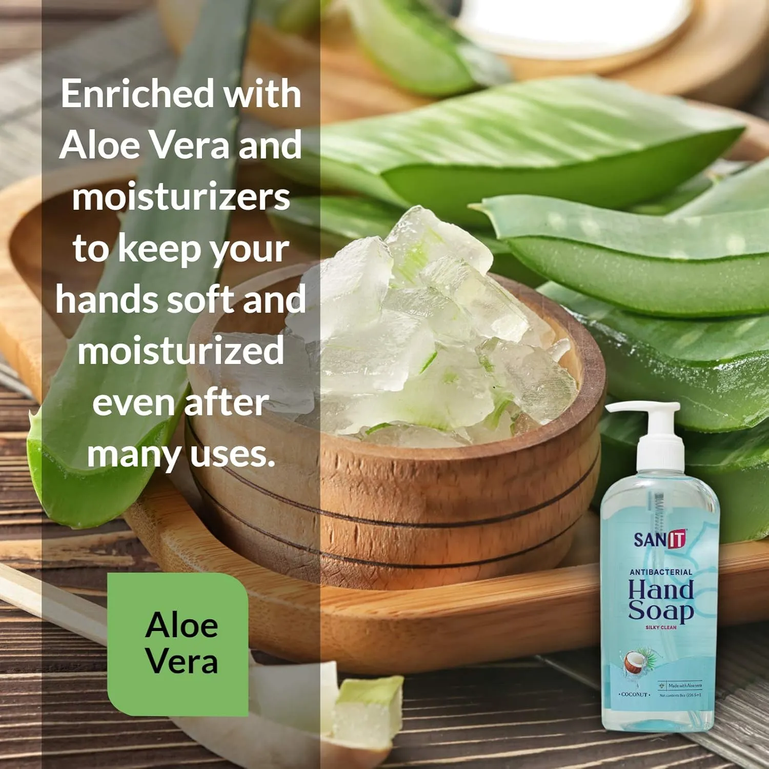 Sanit Silky Clean Antibacterial Liquid Gel Aromatic Hand Soap - Advanced Formula with Coconut Oil and Aloe Vera - Natural Moisturizing Hand Wash - Made in USA, Coconut, 8 oz, 3 Pack