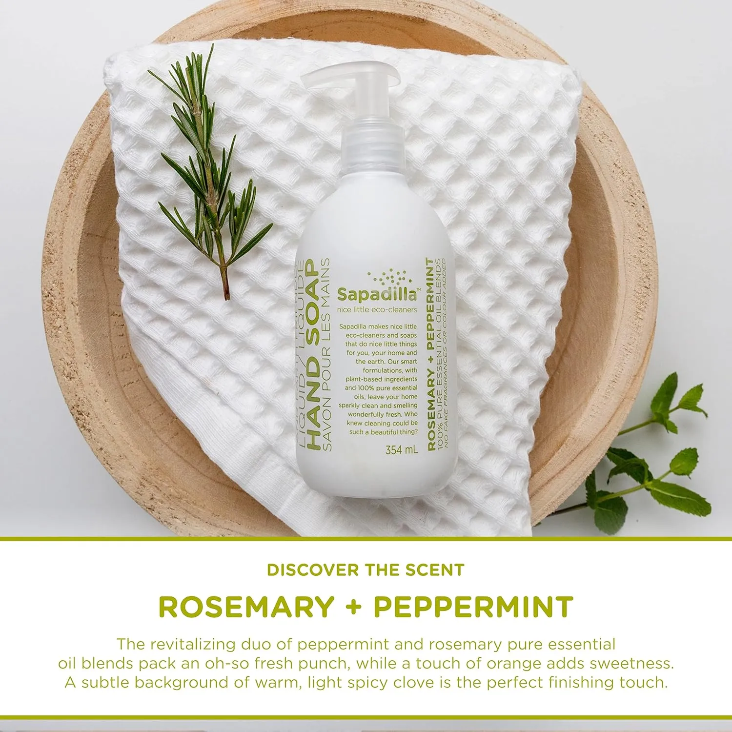 Sapadilla Liquid Hand Soap - Rosemary   Peppermint - Made with 100% Pure Essential Oil Blends, Cleansing & Moisturizing, Aromatic & Fragrant Hand Soap, Plant Based, Biodegradable, 12 Ounce (Pack of 3)