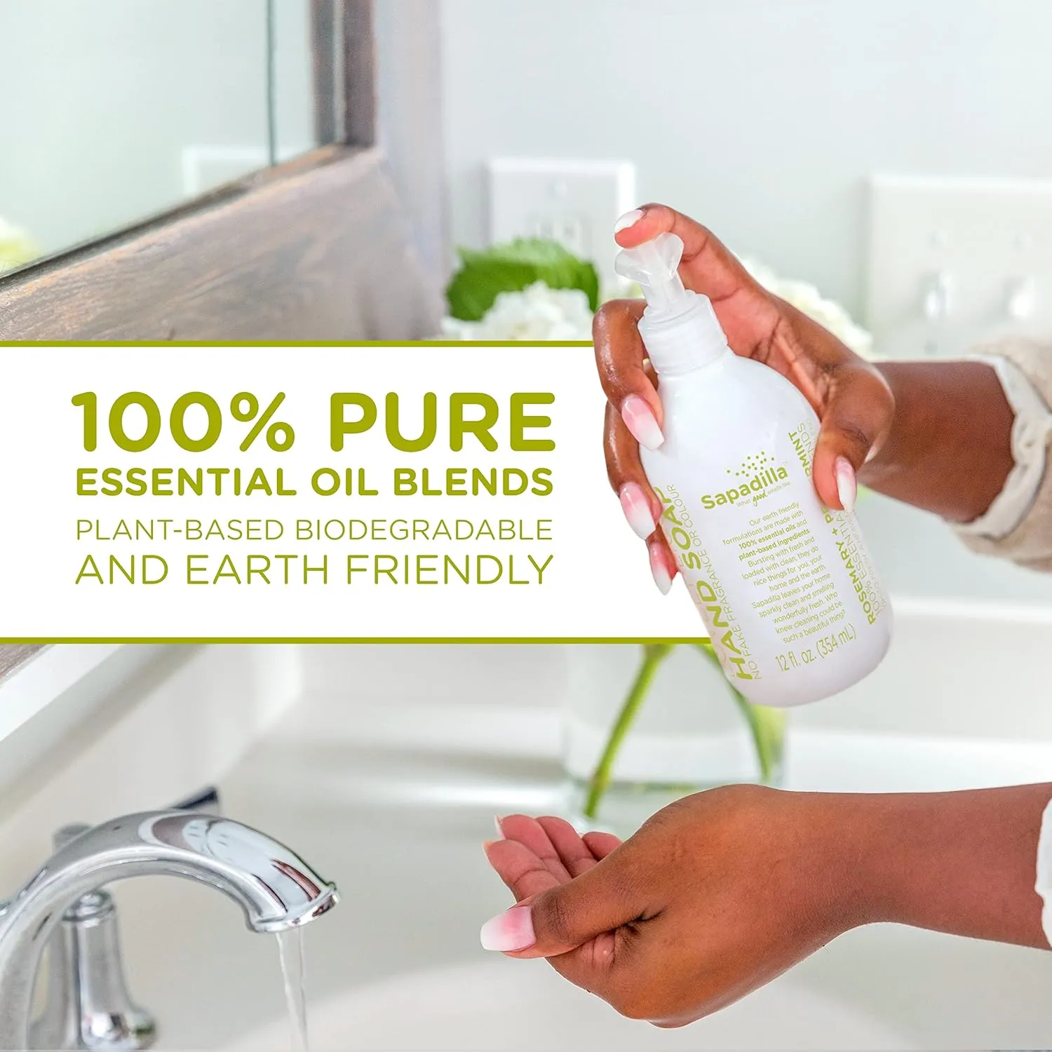 Sapadilla Liquid Hand Soap - Rosemary   Peppermint - Made with 100% Pure Essential Oil Blends, Cleansing & Moisturizing, Aromatic & Fragrant Hand Soap, Plant Based, Biodegradable, 12 Ounce (Pack of 3)