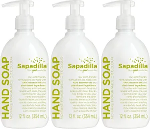 Sapadilla Liquid Hand Soap - Rosemary   Peppermint - Made with 100% Pure Essential Oil Blends, Cleansing & Moisturizing, Aromatic & Fragrant Hand Soap, Plant Based, Biodegradable, 12 Ounce (Pack of 3)