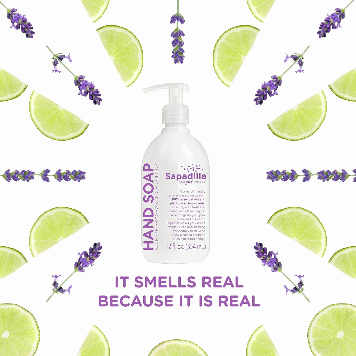 Sapadilla Liquid Hand Soap - Sweet Lavender   Lime - Made with 100% Pure Essential Oil Blends, Cleansing & Moisturizing, Aromatic & Fragrant Hand Soap, Plant Based, Biodegradable, 12 Ounce (Pack of 4)