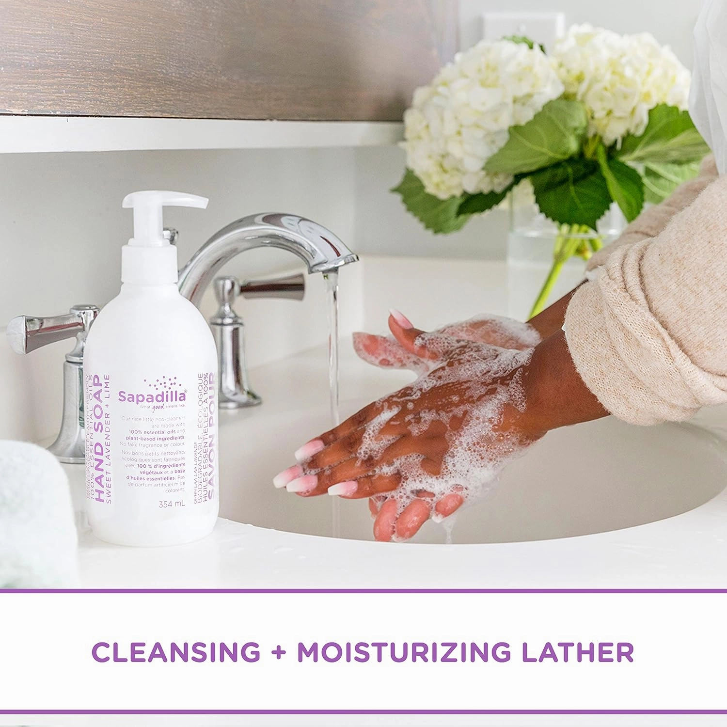 Sapadilla Liquid Hand Soap - Sweet Lavender   Lime - Made with 100% Pure Essential Oil Blends, Cleansing & Moisturizing, Aromatic & Fragrant Hand Soap, Plant Based, Biodegradable, 12 Ounce (Pack of 4)