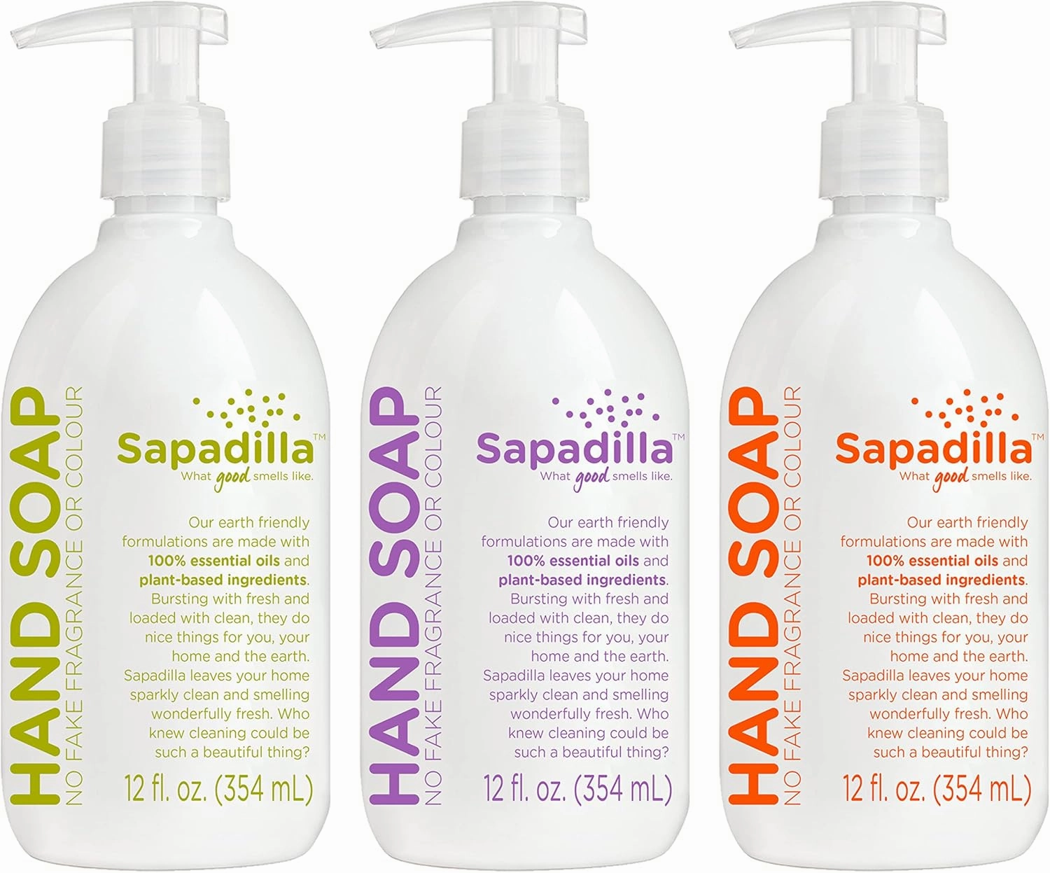 Sapadilla Liquid Hand Soap - Three Scent Variety - Made with 100% Pure Essential Oil Blends, Cleansing & Moisturizing, Aromatic & Fragrant Hand Soap, Plant Based, Biodegradable, 12 Ounce, (Pack of 3)