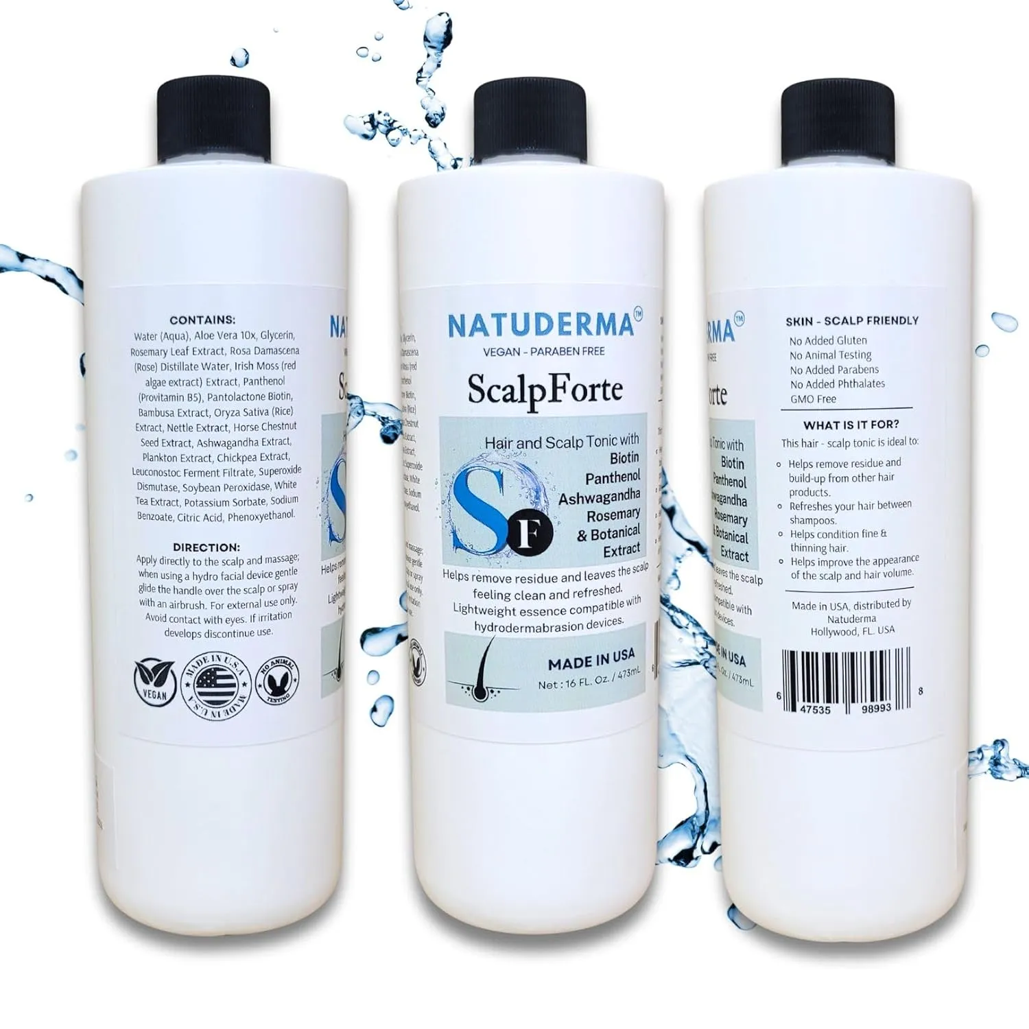 Scalpforte Hair and Scalp Tonic with Biotin & Panthenol for Thicker-Looking Hair, Serum for Hydrodermabrasion Machine to Cleanse, Hydrate and Moisturize the Scalp (16 Oz)