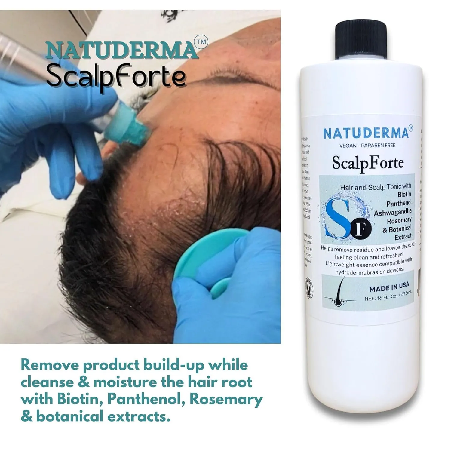 Scalpforte Hair and Scalp Tonic with Biotin & Panthenol for Thicker-Looking Hair, Serum for Hydrodermabrasion Machine to Cleanse, Hydrate and Moisturize the Scalp (16 Oz)
