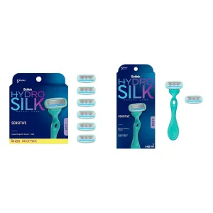Schick Hydro Silk Moisturizing Razor Blade Refills for Women with Shower Hanger, 6 Count (Pack of 1) & Sensitive Skin Razor for Women with 2 Moisturizing Razor Blade Refills