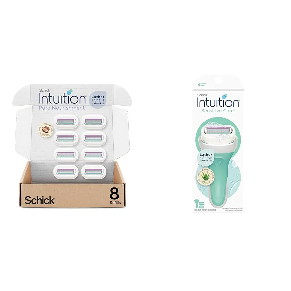 Schick Intuition Pure Nourishment Razor Refills, Sensitive Skin Razor with Aloe, 8 Count Refills & 1 Razor with 2 Refills