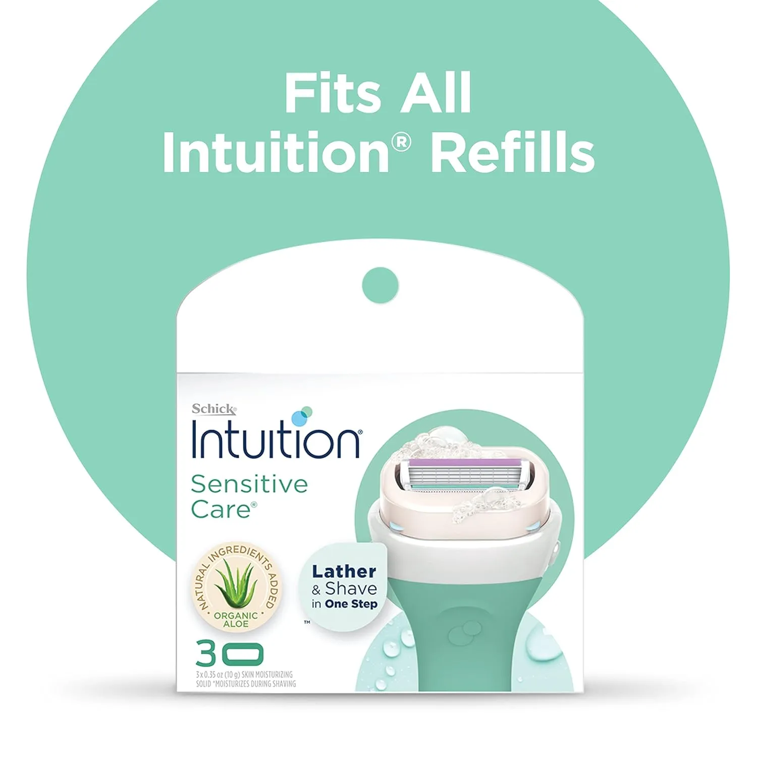 Schick Intuition Sleek Razors for Women with Sensitive Skin | 1 Razor & 3 Intuition Razor Blades Refill with Organic Aloe
