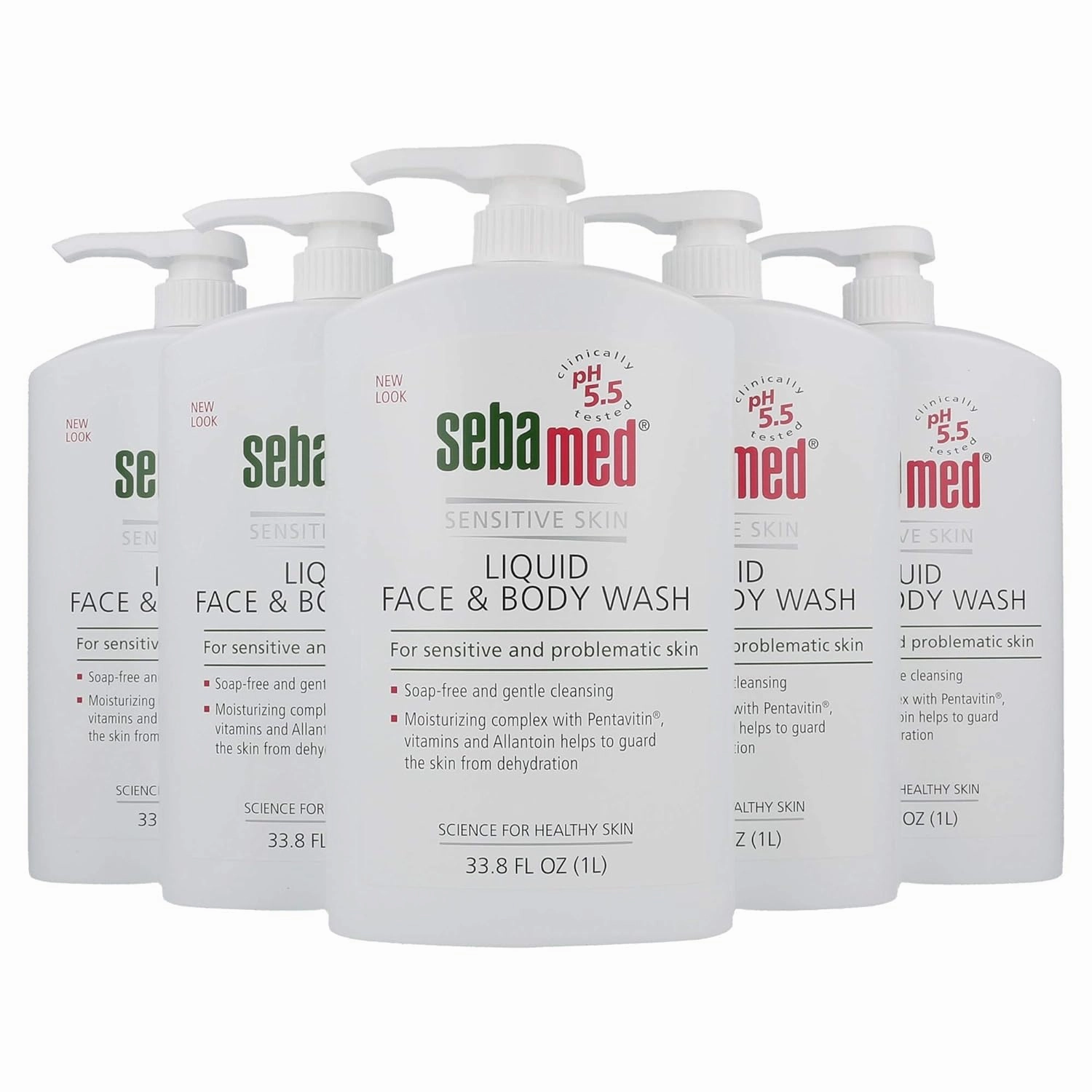 Sebamed Paraben-Free Face and Body Wash With Pump for Sensitive and Delicate Skin pH 5.5 Ultra Mild Dermatologist Recommended Cleanser 33.8 Fluid Ounces (1 Liter) Pack of 5