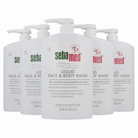 Sebamed Paraben-Free Face and Body Wash With Pump for Sensitive and Delicate Skin pH 5.5 Ultra Mild Dermatologist Recommended Cleanser 33.8 Fluid Ounces (1 Liter) Pack of 5