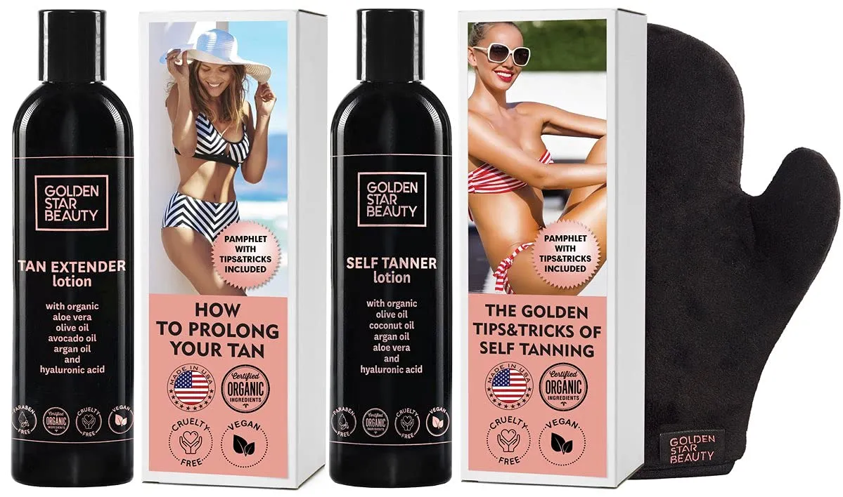 Self Tanner Lotion with Tanning Mitt & Tan Extender Daily Moisturiser for Beautiful and Long-lasting Sunless Tan