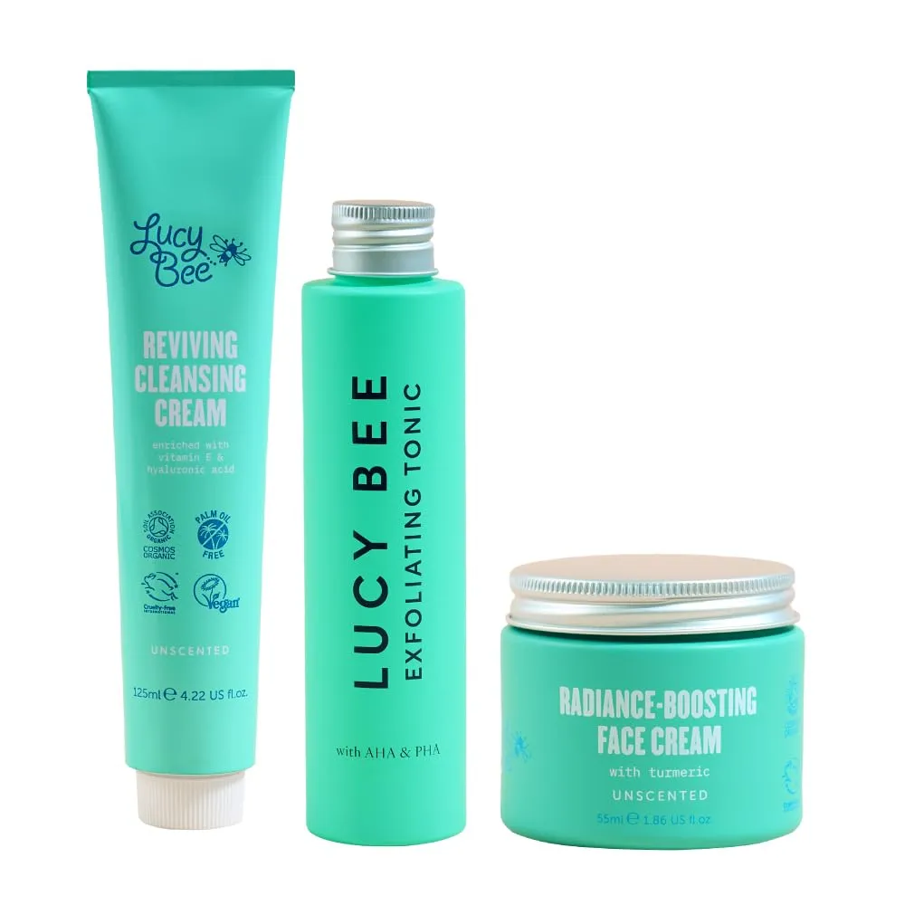 Sensitive Skincare Routine, Certified Organic Cleanser, Exfoliating Tonic & Face Moisturizer, Dermatologist Approved, Fragrance-Free, Vegan & Palm Oil Free