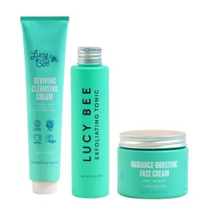 Sensitive Skincare Routine, Certified Organic Cleanser, Exfoliating Tonic & Face Moisturizer, Dermatologist Approved, Fragrance-Free, Vegan & Palm Oil Free