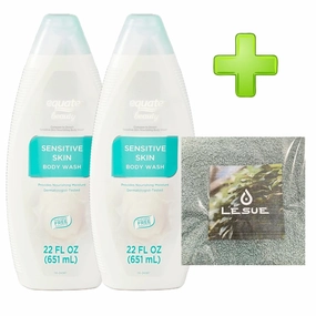 Sensitive Skin Body Wash Equate, 2X 22 fl. Oz. (2 Pack) with LeSue Washcloth (Assorted Colors)