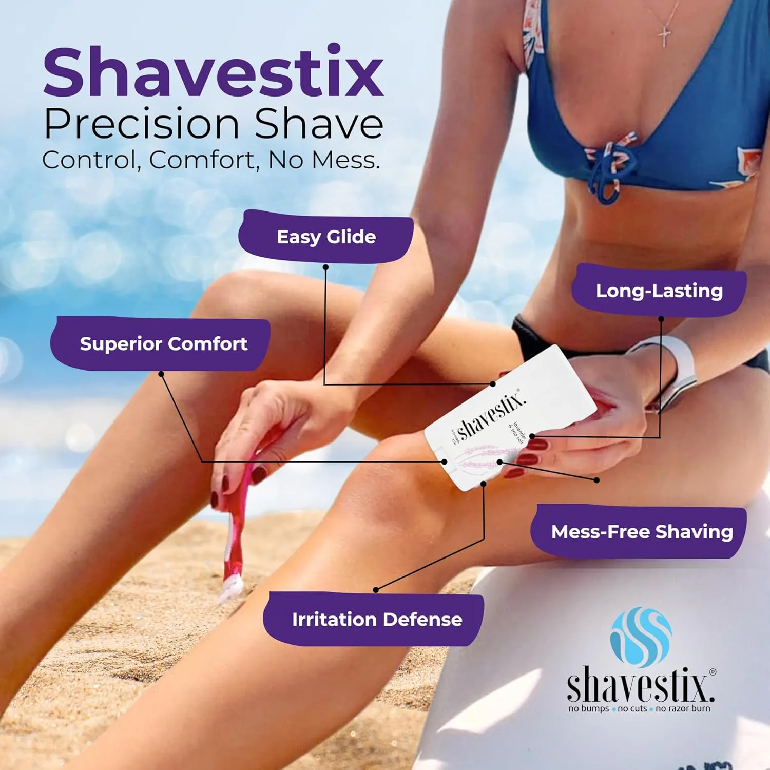 Shavestix Ultra Moisturizing Travel Size Body Shave Stick 2.75 Oz | Lavender & Sea Salt Scented Shaver Friendly Hair Removal Cream Bar Sub Shave Gel, Shaving Cream For Women| Avert Razor Bumps, Burn