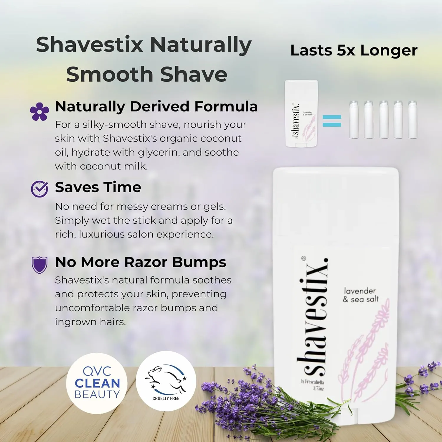 Shavestix Ultra Moisturizing Travel Size Body Shave Stick 2.75 Oz | Lavender & Sea Salt Scented Shaver Friendly Hair Removal Cream Bar Sub Shave Gel, Shaving Cream For Women| Avert Razor Bumps, Burn