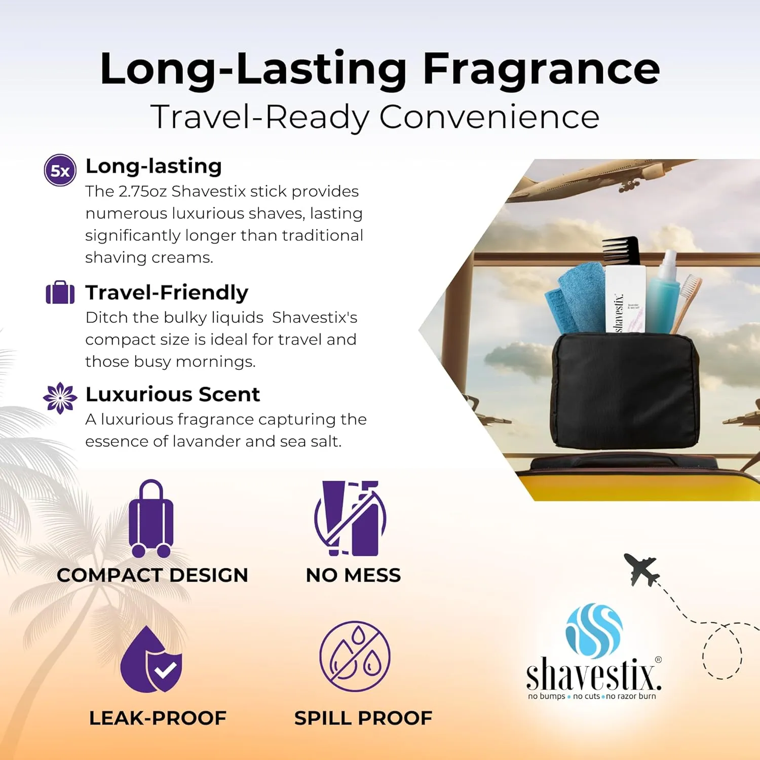 Shavestix Ultra Moisturizing Travel Size Body Shave Stick 2.75 Oz | Lavender & Sea Salt Scented Shaver Friendly Hair Removal Cream Bar Sub Shave Gel, Shaving Cream For Women| Avert Razor Bumps, Burn